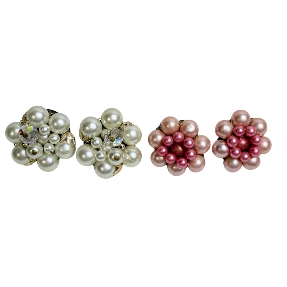 vintage mid-century cluster clip-on earrings made in Japan